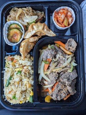 Bulgogi Beef Bento Box- melt-in-your mouth tender beef with incredible flavor! Kimchi can be substituted for the salad.