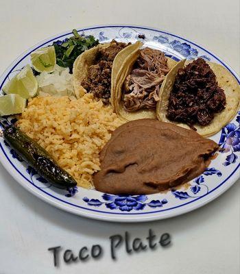 3 Tacos with rice and beans