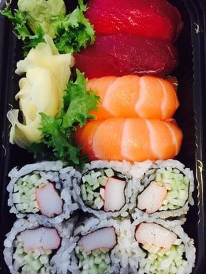 Sushi lunch: combination C.        Great value at 8.50$ with miso soup and green salad