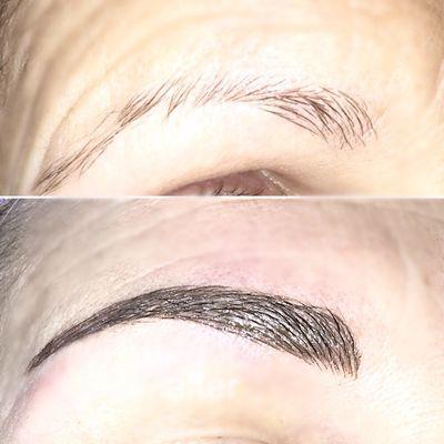 Before and After 3D Hairstroke on eyebrows with semi-permanent makeup