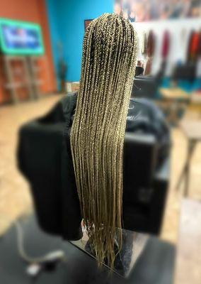 Our blonde knotless butt-length braids.