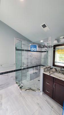 Neo-angle frameless shower door, Chrome finish