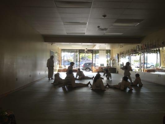 View of warm-up time on the big mat.