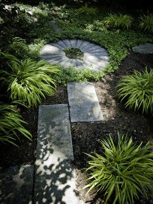 Granite path with millstone,Jamaica Plain, MA (design by Steve Hansen)