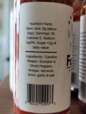 The ingredients in this hot sauce called "Fatal" 4.10.22