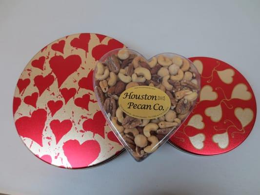 A few of our gift tins!  Show your love with delicious nuts and dried fruit.  Visit houstonpecan.com for more!