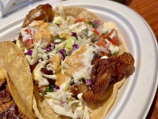 Fish Taco. Lightly battered and the fish was flakey. This was my favorite of all the tacos we tried.