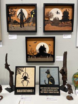 Owners /Artists of the Perfect Piece Gallery - Cutting Edge Wood Creations - our Halloween scenes!