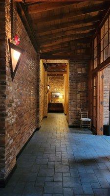 Brick and wood interior.