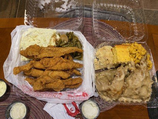 Catfish (4 Pcs) Meal and Smothered Chicken Dinner