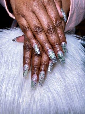 Encapsulated money and glitter full set.