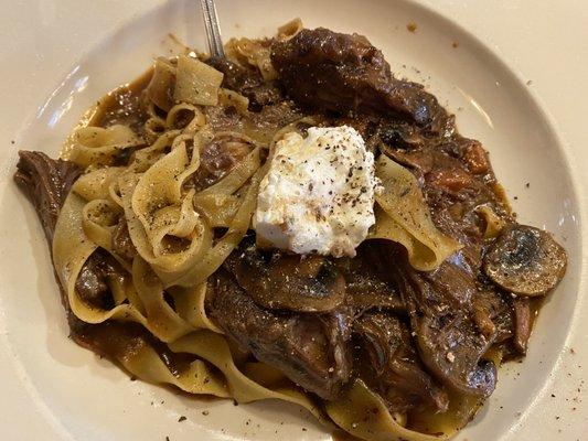 Pappardelle with short rib mushroom sauce. Excellent, with a nice mix of mushrooms!