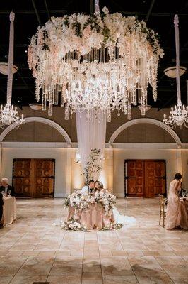 Casa Real at Ruby Hill wedding with a Crystal Chandelier , 12 Light Crystal Chandelier  and Chiffon Drapery