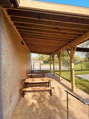 awning/shaded area of outdoor patio