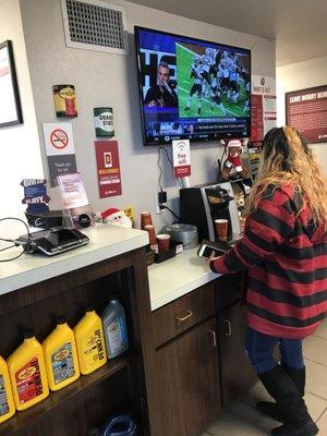 TV and a coffee station