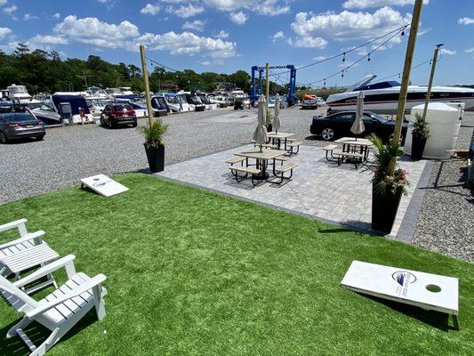 Lounge Area with Cornhole Court