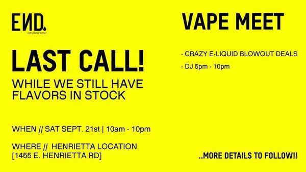 COME OUT and hang with us this Saturday, Sept. 21st from 10am-10pm. We will be having crazy deals on all e-liquids .