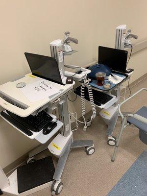 Nurses who take trays out of rooms and just put them on top of computers well liquid leak on the keyboards