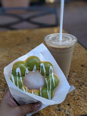 Matcha donut and ice coffee