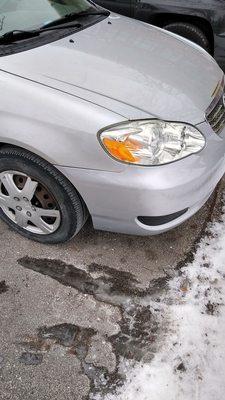 My bumper all fixed! Don't mind the hubcap, that was already damaged and told them not to worry about that.