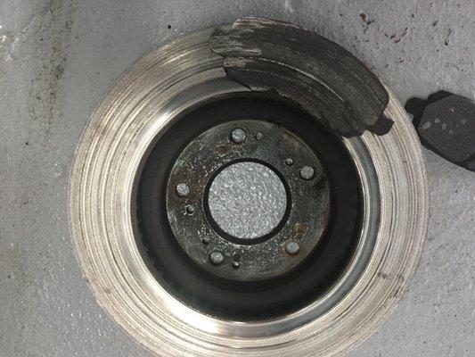 The result of not having your brakes inspected and then hearing a grinding sound.