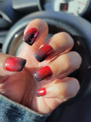 Halloween ombre black / red glitter.. thanks Julie