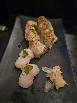 Scallop nigiri and samurai roll