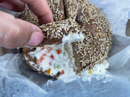 Pumpernickel sesame with veggie cream cheese