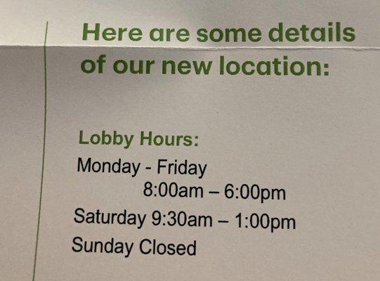 The new hours. Posted 03/05/21