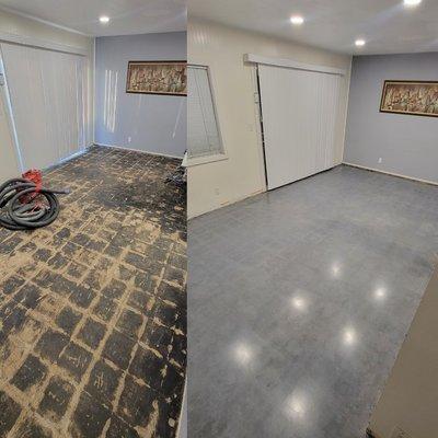 Polished concrete with stain