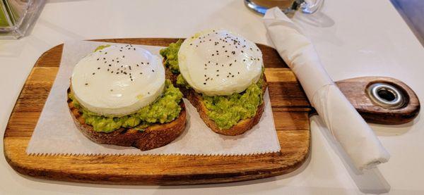 Avocado toast with eggs.