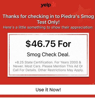 Piedra's Smog Test Only