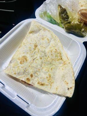 1 of 2 giant slices of chicken quesadillas!