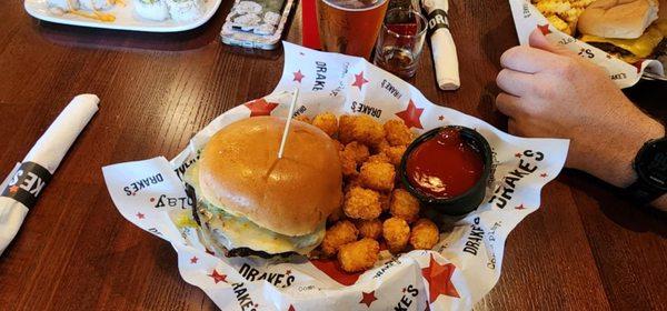 Black bean burger and tots.