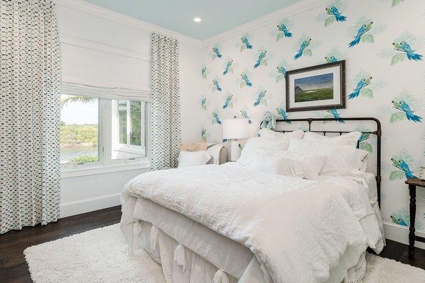 Wallpaper, window treatments, country bedroom