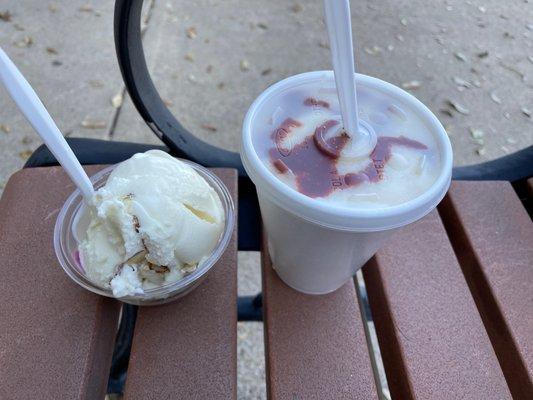 Tequila single scoop (nieve en vase 1 bola) & elotes en vaso size small