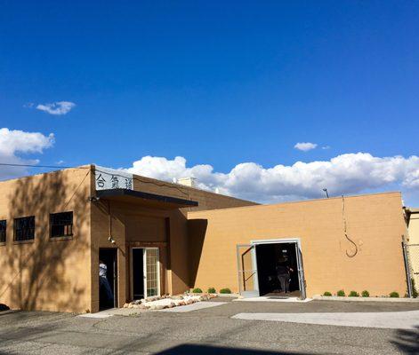 Rear entrances to dojo, just off of parking lot.