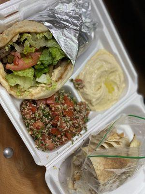 7" Lamb Shawarma Combo with Tabouli Salad, hummus and pita chips