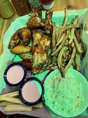 Jumbo wings with fries and coleslaw