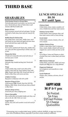 Happy hour and lunch menu