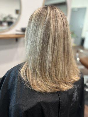 Balayage touchup and haircut by Carolina