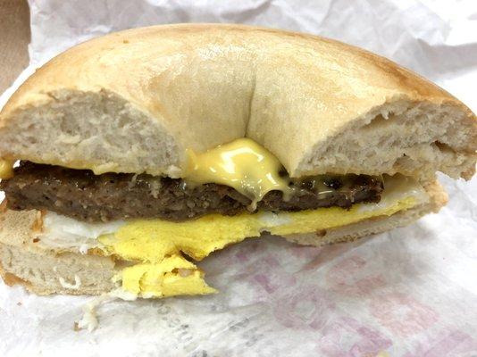 Sausage, egg and cheese on a bagel - not bad