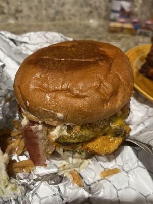 Bacon cheeseburger, add fried onions