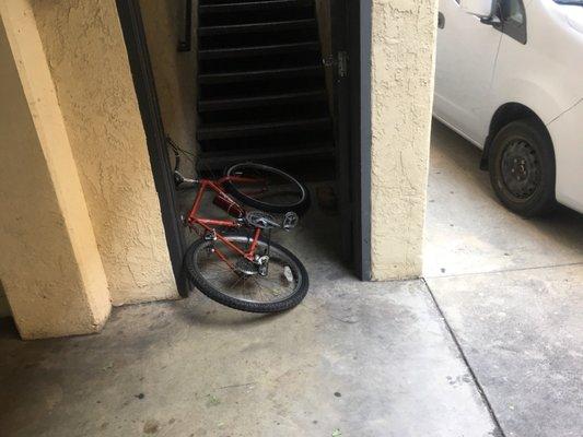 Bikes left in walkways.