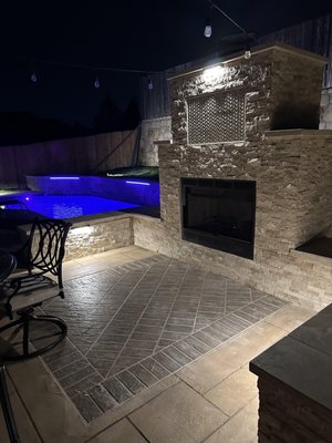 Outdoor Fireplace with Concrete overlay