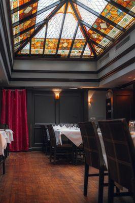 Sunlit Ambience via the stained glass skylight