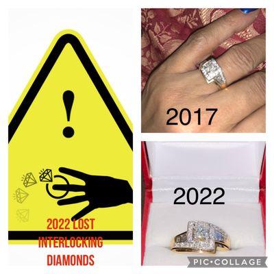 My ring before I lost the diamonds and after Sahara Gold and Silver Buyers replacement.