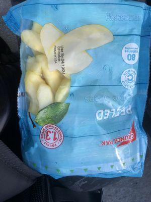 Spoiled bag of apples. When he opened the bag, they were really yellowed.