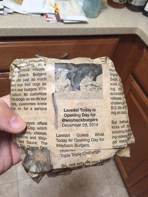 Cool newspaper print used to wrap your sandwich