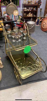 Funky Finds and Grinds brass mid-century bar cart